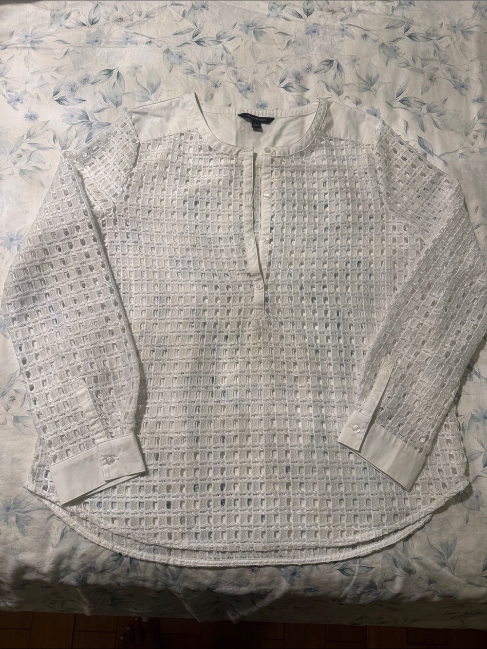 Banana Republic White Crochet Grid Pullover Blouse